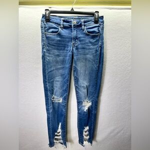 American Eagle Distressed Jegging Crop Jeans Womens 4 Blue Denim Stretch 2577